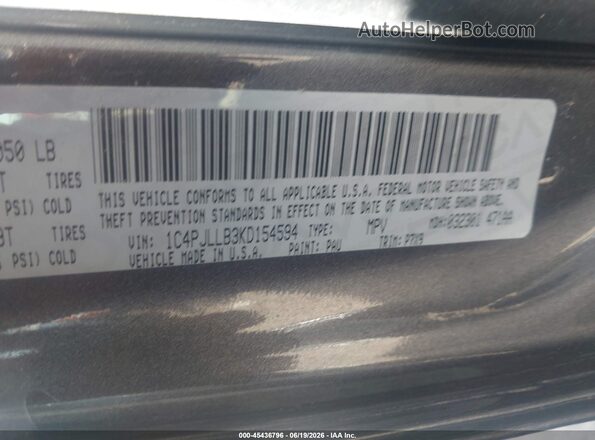 1C4PJLLB3KD154594 2019 JEEP CHEROKEE Gray 