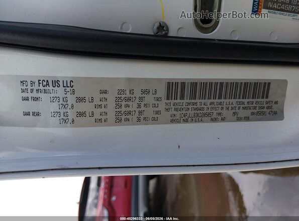 1C4PJLLB3KD205057 2019 JEEP CHEROKEE White Engine compartment view