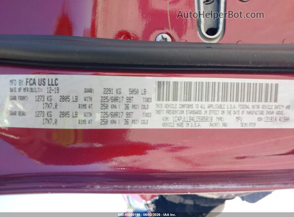 1C4PJLLB4LD585818 2020 JEEP CHEROKEE Maroon Շարժիչի բաժամունքի տեսք
