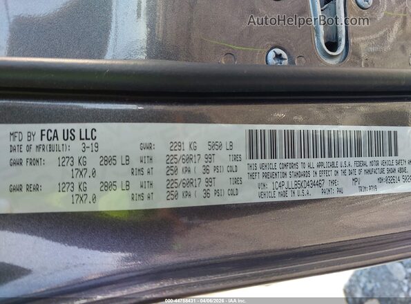 1C4PJLLB5KD434467 2019 JEEP CHEROKEE Gray 