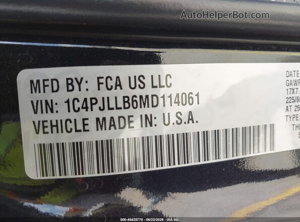 1C4PJLLB6MD114061 2021 JEEP CHEROKEE Black Вид підкапотного простору