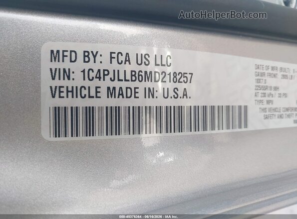 1C4PJLLB6MD218257 2021 JEEP CHEROKEE Серый Вид подкапотного пространства