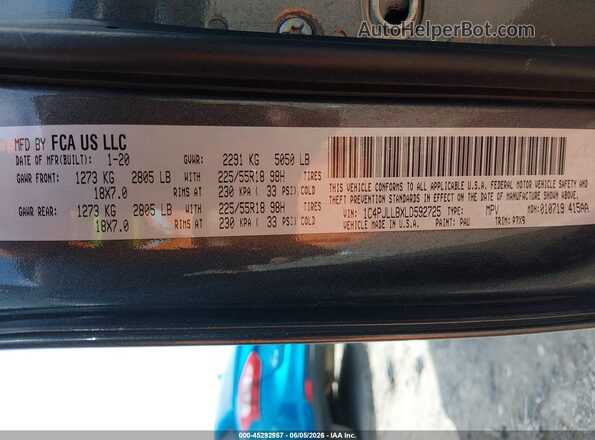 1C4PJLLBXLD592725 2020 JEEP CHEROKEE Black 