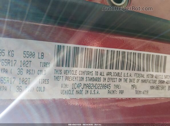 1C4PJMAB2HD220845 2017 JEEP CHEROKEE Maroon Շարժիչի բաժամունքի տեսք