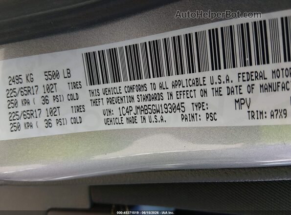 1C4PJMAB5GW193045 2016 JEEP CHEROKEE Silver Շարժիչի բաժամունքի տեսք