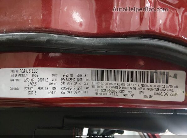 1C4PJMBB1HW517317 2017 JEEP CHEROKEE Red Vista del compartimento del motor