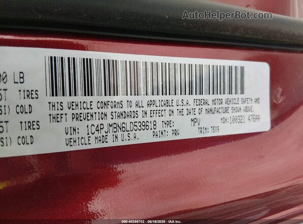 1C4PJMBN6LD539618 2020 JEEP CHEROKEE Maroon Widok komory silnika