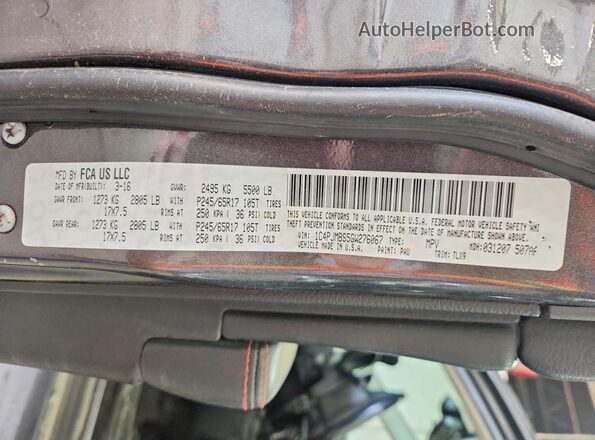 1C4PJMBS5GW276067 2016 JEEP CHEROKEE Gray Vista de la etiqueta del VIN