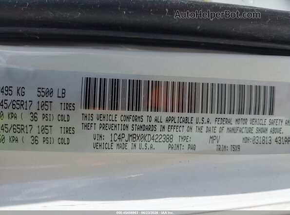 1C4PJMBX0KD422388 2019 JEEP CHEROKEE White Vista del compartimento del motor
