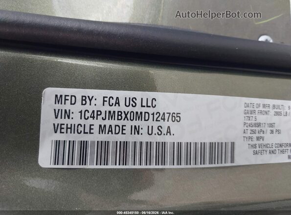 1C4PJMBX0MD124765 2021 JEEP CHEROKEE Green Շարժիչի բաժամունքի տեսք