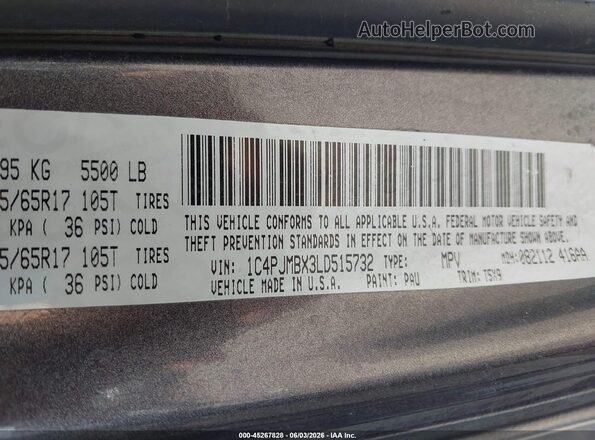 1C4PJMBX3LD515732 2020 JEEP CHEROKEE Gray Շարժիչի բաժամունքի տեսք