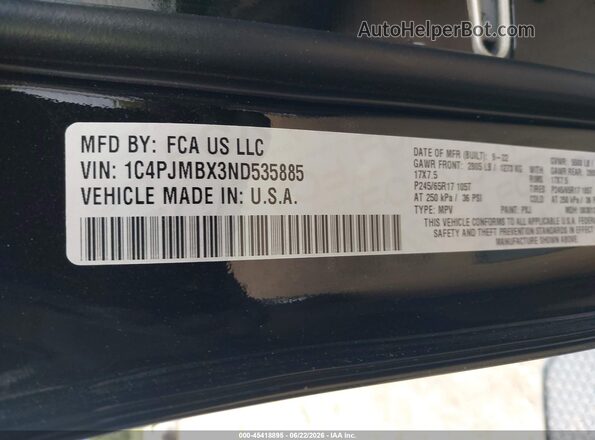 1C4PJMBX3ND535885 2022 JEEP CHEROKEE Черный Вид подкапотного пространства