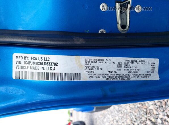 1C4PJMBX5LD633782 2020 JEEP CHEROKEE Blue Vista del compartimento del motor