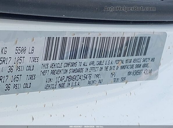 1C4PJMBX6KD415476 2019 JEEP CHEROKEE Белый Вид подкапотного пространства