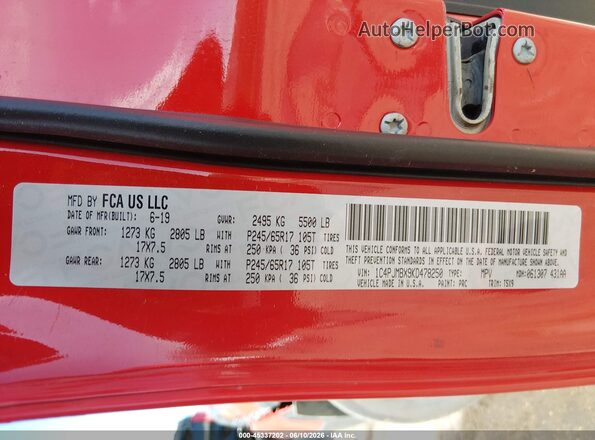 1C4PJMBX9KD478250 2019 JEEP CHEROKEE Red Engine compartment view