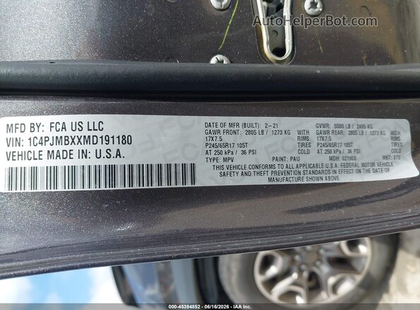 1C4PJMBXXMD191180 2021 JEEP CHEROKEE Серый Вид подкапотного пространства