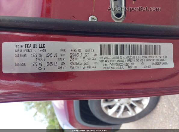 1C4PJMCB0KD341183 2019 JEEP CHEROKEE Maroon Vista del compartimento del motor