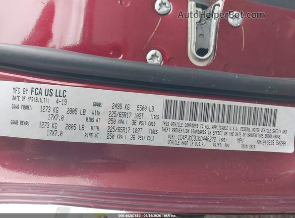 1C4PJMCB1KD440272 2019 JEEP CHEROKEE Maroon 