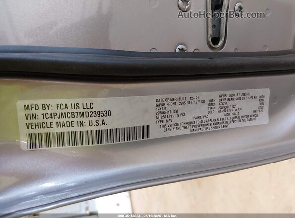 1C4PJMCB7MD239530 2021 JEEP CHEROKEE Silver Вид підкапотного простору