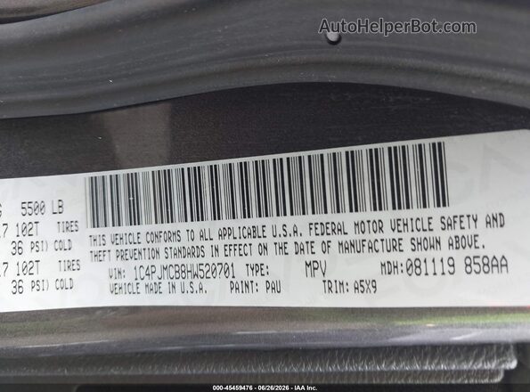 1C4PJMCB8HW520701 2017 JEEP CHEROKEE Gray Вид підкапотного простору