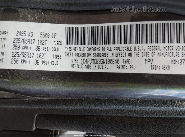 1C4PJMCB9GW100640 2016 JEEP CHEROKEE Gray Vista del compartimento del motor