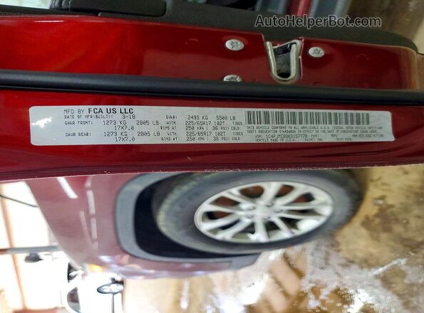 1C4PJMCB9KD157778 2019 JEEP CHEROKEE Burgundy Вид наклейки з VIN-кодом
