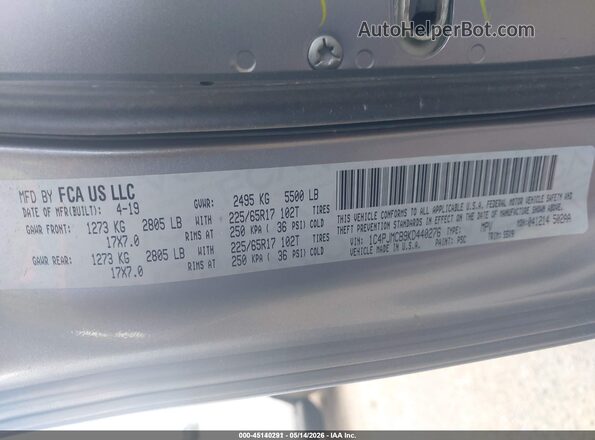 1C4PJMCB9KD440276 2019 JEEP CHEROKEE Silver 