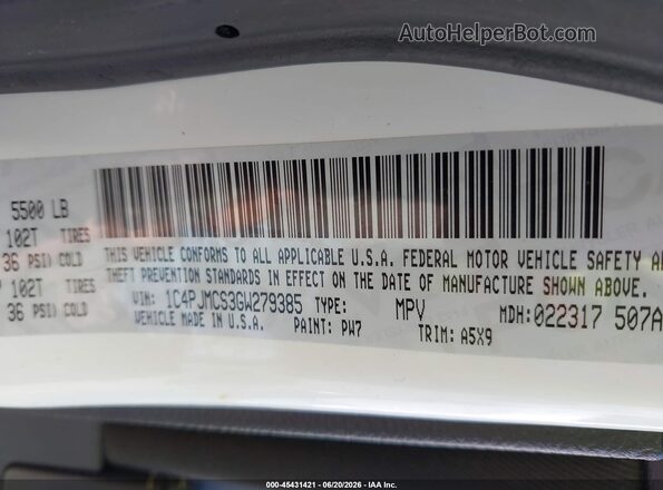 1C4PJMCS3GW279385 2016 JEEP CHEROKEE White Вид підкапотного простору