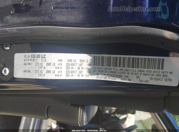 1C4PJMCS4GW322664 2016 JEEP CHEROKEE Blue Widok komory silnika