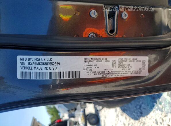 1C4PJMCX6ND552369 2022 JEEP CHEROKEE Gray VIN კოდის სტიკერის ხედი