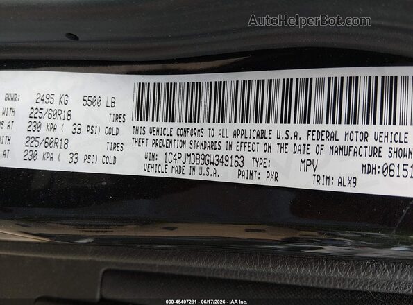 1C4PJMDB9GW349163 2016 JEEP CHEROKEE Черный Вид подкапотного пространства