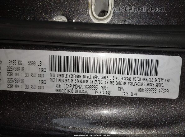 1C4PJMDN7LD608295 2020 JEEP CHEROKEE Gray Vista del compartimento del motor