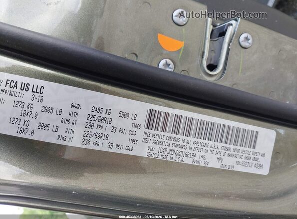 1C4PJMDN9KD180194 2019 JEEP CHEROKEE Green ძრავის განყოფილების ხედი