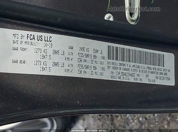 1C4PJMDNXLD544625 2020 JEEP CHEROKEE Black Շարժիչի բաժամունքի տեսք