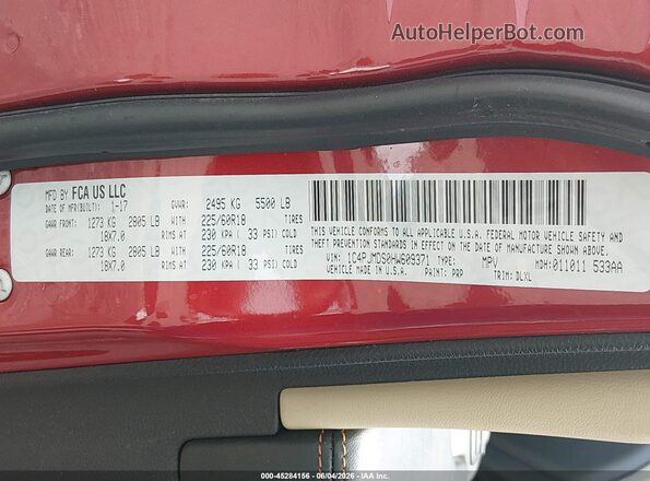 1C4PJMDS0HW609371 2017 JEEP CHEROKEE Красный Вид подкапотного пространства
