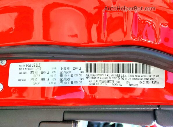 1C4PJMDS6HW587778 2017 JEEP CHEROKEE Red VIN კოდის სტიკერის ხედი