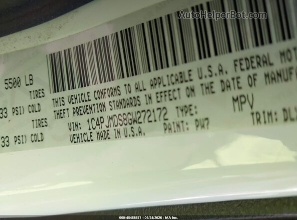 1C4PJMDS8GW272172 2016 JEEP CHEROKEE White Вид підкапотного простору