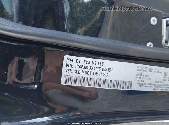 1C4PJMDX1MD193154 2021 JEEP CHEROKEE Black Engine compartment view