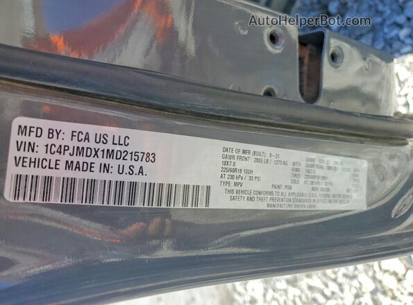 1C4PJMDX1MD215783 2021 JEEP CHEROKEE Gray Vista de la etiqueta del VIN