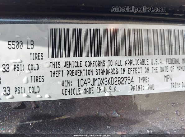 1C4PJMDX3KD282754 2019 JEEP CHEROKEE Gray Engine compartment view