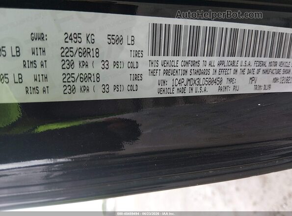 1C4PJMDX3LD580450 2020 JEEP CHEROKEE Black ძრავის განყოფილების ხედი