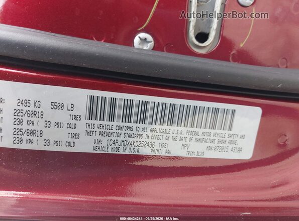 1C4PJMDX4KD252436 2019 JEEP CHEROKEE Красный Вид подкапотного пространства
