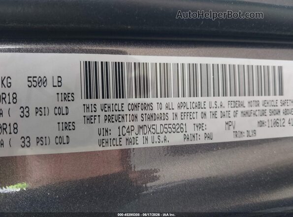1C4PJMDX5LD559261 2020 JEEP CHEROKEE Gray ძრავის განყოფილების ხედი