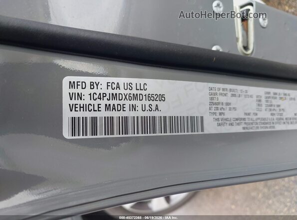 1C4PJMDX6MD165205 2021 JEEP CHEROKEE Gray Вид підкапотного простору