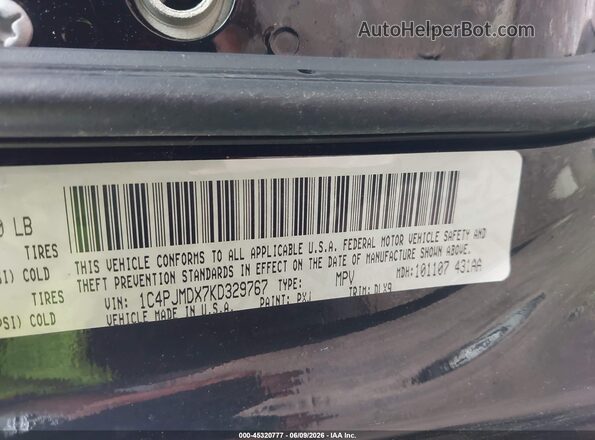1C4PJMDX7KD329767 2019 JEEP CHEROKEE Black Вид підкапотного простору