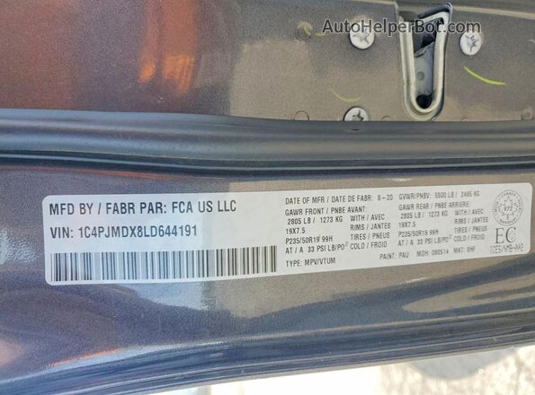 1C4PJMDX8LD644191 2020 JEEP CHEROKEE Gray ძრავის განყოფილების ხედი