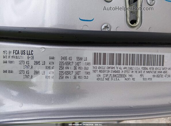 1C4PJMLB0KD226924 2019 JEEP CHEROKEE Gray 