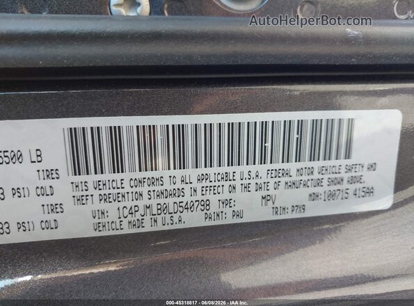 1C4PJMLB0LD540798 2020 JEEP CHEROKEE Gray Вид підкапотного простору