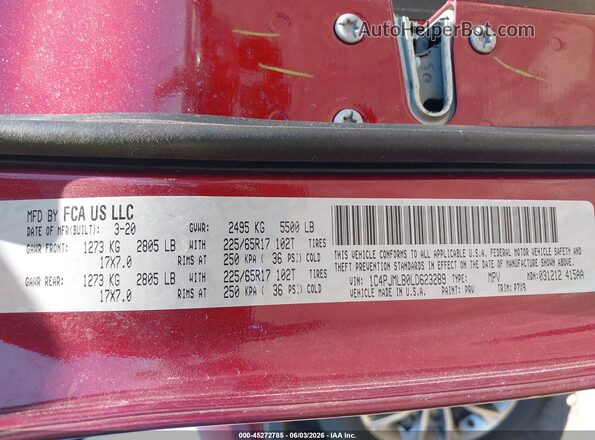 1C4PJMLB0LD623289 2020 JEEP CHEROKEE Red Շարժիչի բաժամունքի տեսք