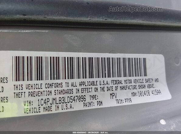 1C4PJMLB3LD547096 2020 JEEP CHEROKEE Серый Вид подкапотного пространства